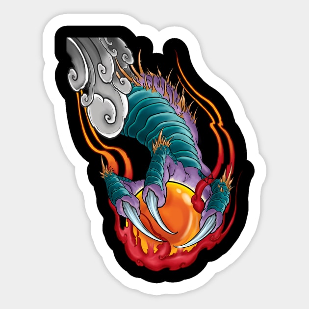 Flaming Dragon Claw with Crystal Ball Sticker by Eugenex